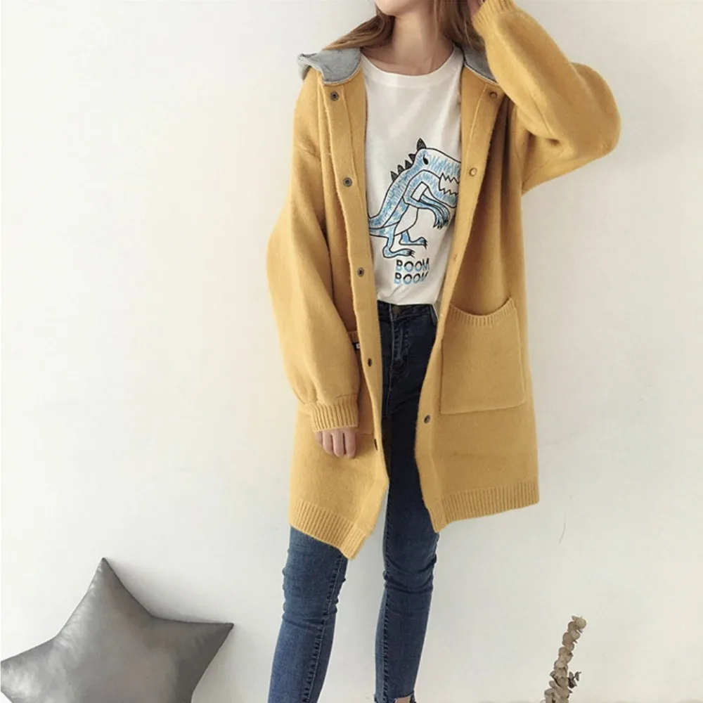 С капюшоном с длинный свитер пальто кардиган Для Женщин Осенние и зимние