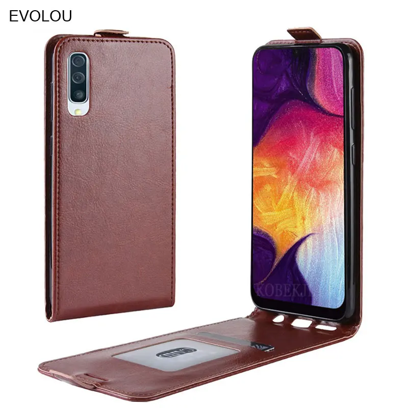 Ретро Вертикальный кожаный чехол портмоне с откидной крышкой для Samsung Galaxy A50