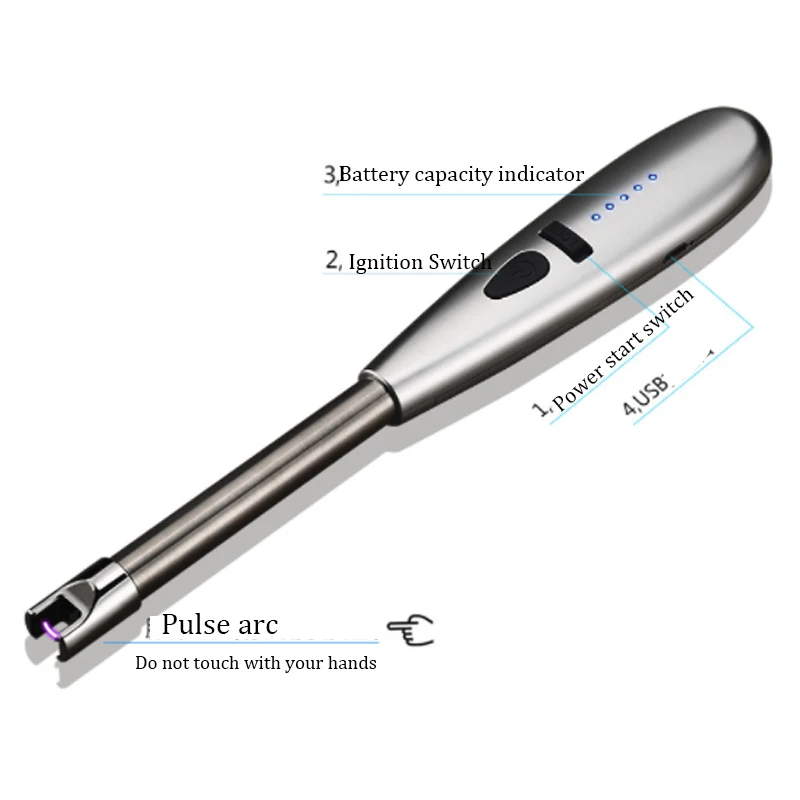 Длинная электрическая перезаряжаемая USB кухонная Зажигалка Ветрозащитная