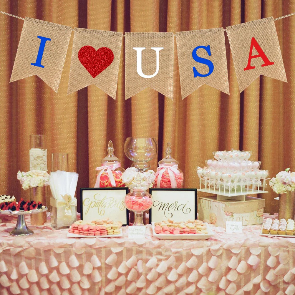 USA Independence Day Linen Dovetail Pull Flag Garland Shape Hanging Banner Bunting For 4th Of July Party | Дом и сад