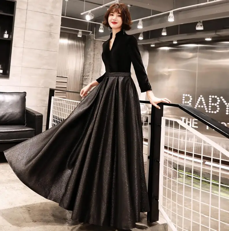 Robe de Soiree сексуальные велюровые вечерние платья глубокий v-образный вырез Элегантные Бархатные вечерние платья LYFY69 - Цвет: Черный