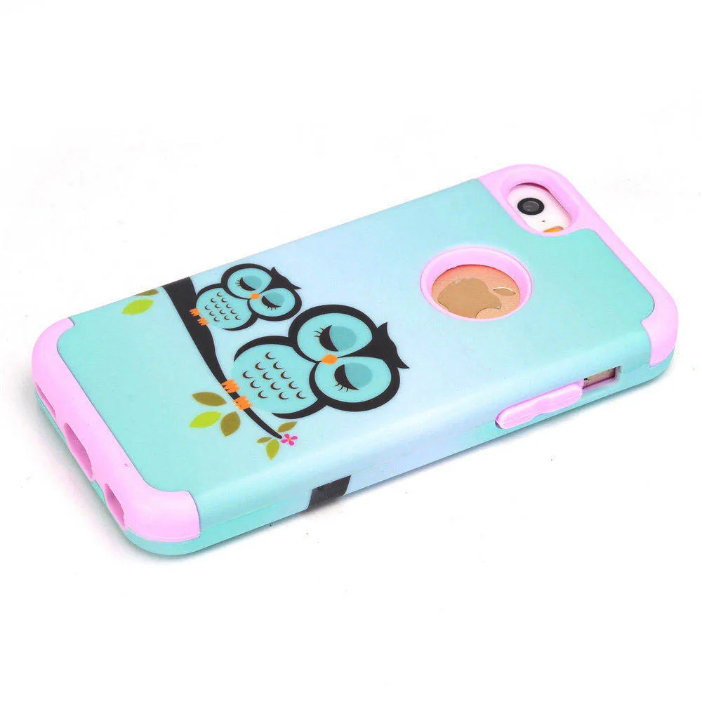 for iPhone SE 5S 5C 5 Phone Case Cute Animal Bird Owl Paint Cases Rubber Shockproof Hybrid Silicone PC Defender Heavy Duty |