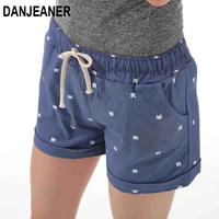 danjeaner 2018 summer womens home casual elastic waist cotton shorts printed cat pumping self cultivation shorts candy shorts