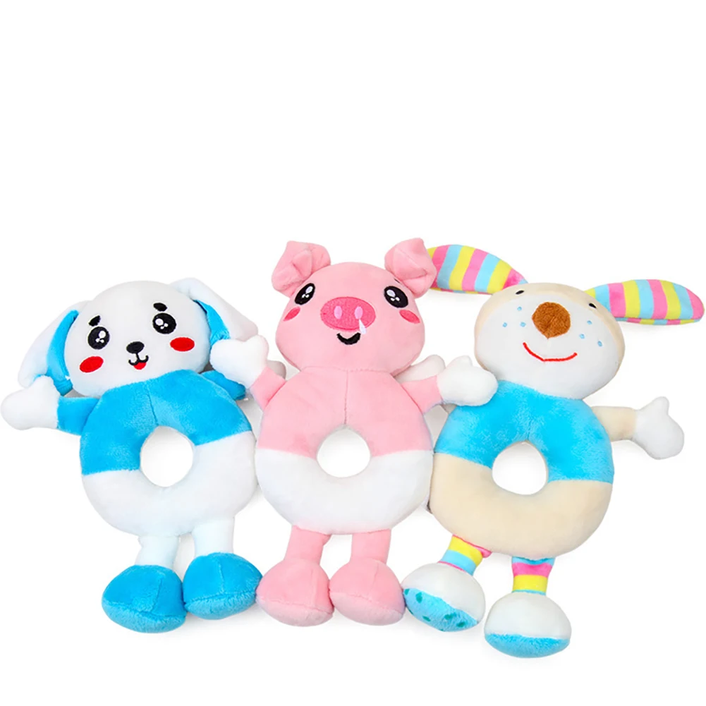 Newborn Baby Rattles Cartoon Stuffed Animal Hand Rattle Ring Plush Toys - Bunny As Shown | Игрушки и хобби