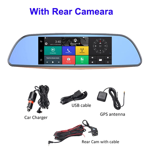With Rear Camera Jabriel 7 дюймов 3g Автомобильный видеорегистратор двойная камера заднего вида Android Bluetooth Автомобильный gps навигатор зеркало заднего вида рекордер вождения - Название цвета: With Rear Camera