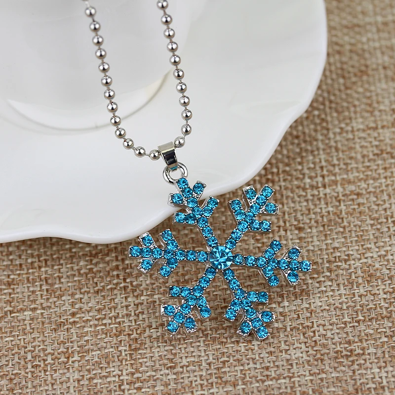 Женское Ожерелье в виде снежинки Эльзы с синим кристаллом|snowflake necklace|necklace winternecklace