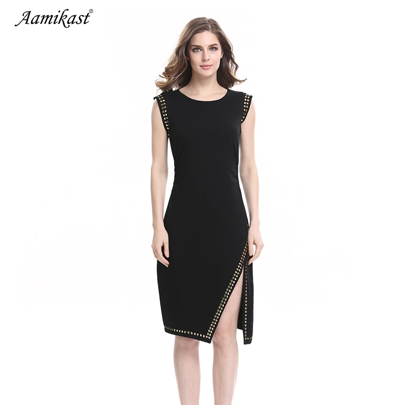 Женское вечернее платье-карандаш до колена с круглым вырезом без рукавов |