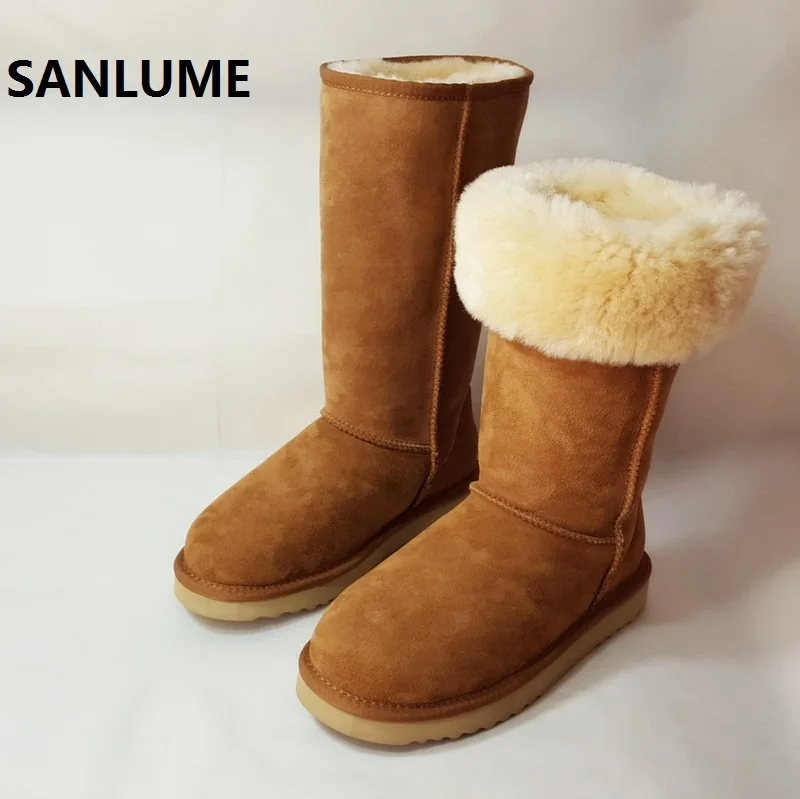 SANLUME/новые зимние сапоги женские до бедра из натуральной кожи на меху колена