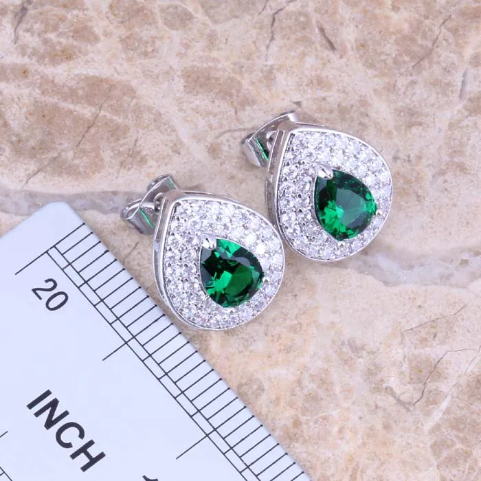 Божественный зеленый кубический цирконий Белый CZ посеребренные серьги кулон