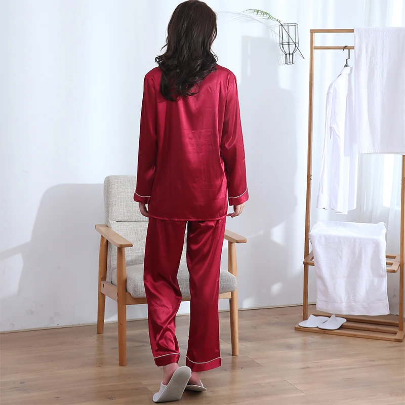 Shetelisi Women Satin Pajama Sets Full Sleeve Sleep Shirt and Length Pant with Elastic Waist Home Clothes Sleepwear sp0095 | Женская