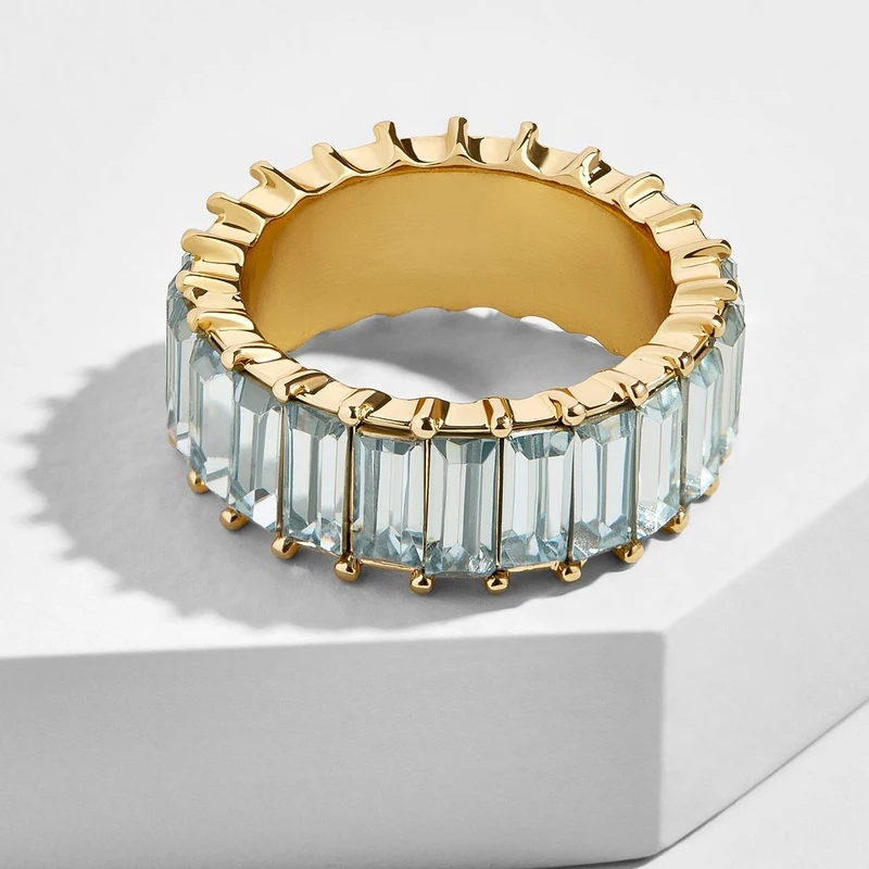 Jujia модный багет браслет Rhinestone кольцо обручальное Радуга CZ медные кольца для женщин модные аксессуары Подарки - Цвет основного камня: blue