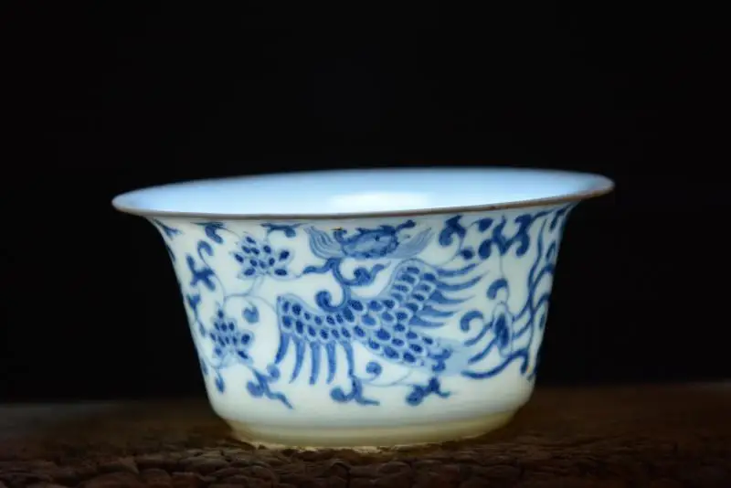 Старинная фарфоровая чашка MingDynasty(Chenghua) феникс тонкая стена ручная роспись