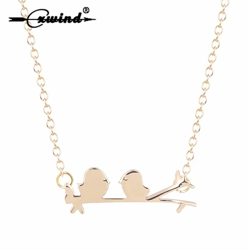 

Cxwind Love Birds Charm Necklace & Pendant Double Birds On The Branch Statement Choker Necklaces for Women kolye Jewelry