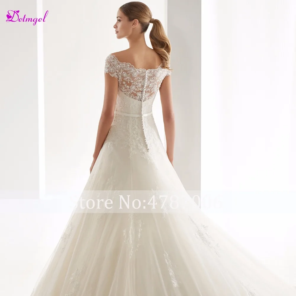 Detmgel Romantic Scoop Neck Buttons A-Line Wedding Dresses 2020 Luxury Beaded Appliques Cap Sleeve Vintage Bridal Gown Plus Size | Свадьбы и