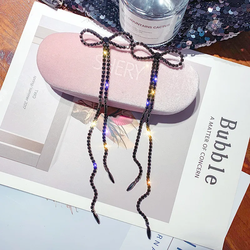 FYUAN длинные кисточки кристаллы Висячие серьги для женщин Bijoux большой бант Стразы висячие серьги массивные серьги ювелирные изделия