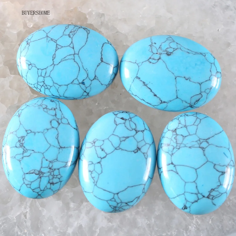 Free Shipping Fit Makeing Jewelry Necklace Bracelet Stone 30x40MM Natural Blue Howlite Bead CAB Cabochon 1Pcs RK1710 | Украшения и