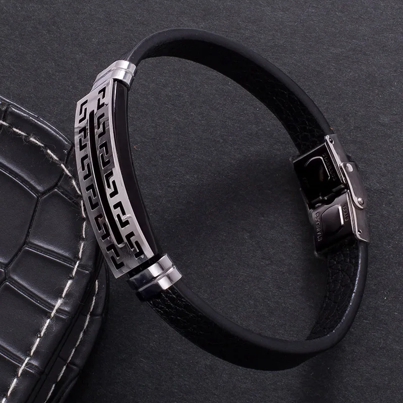 New Bracelet Simple Buckle Stainless Steel Leather Brand High Quality Black PW707 | Украшения и аксессуары