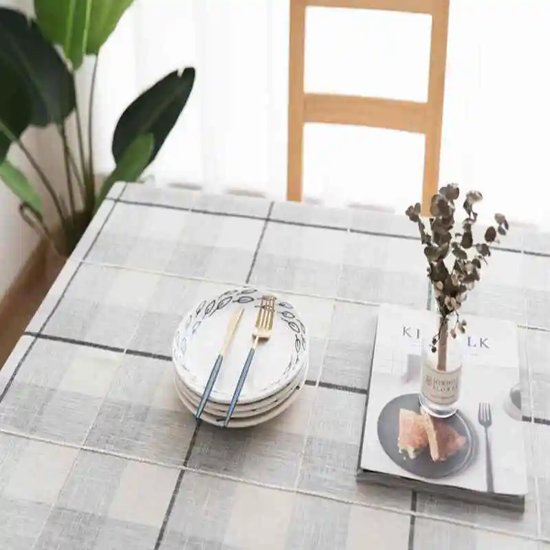 Nodic Modern 3D Embroidered Plaid Linen Cotton Tassel Simple Home Kitchen Resturant Hotel Meeting Tablecloth Table Cloth Cover | Дом и сад