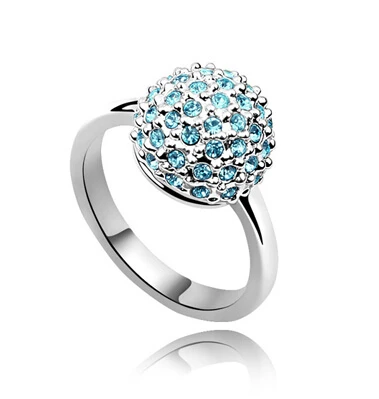 free shipping!2015 NEW top quality vogue Crystal round Ring women costume jewelry Aquamarine colour 6072-1 | Украшения и