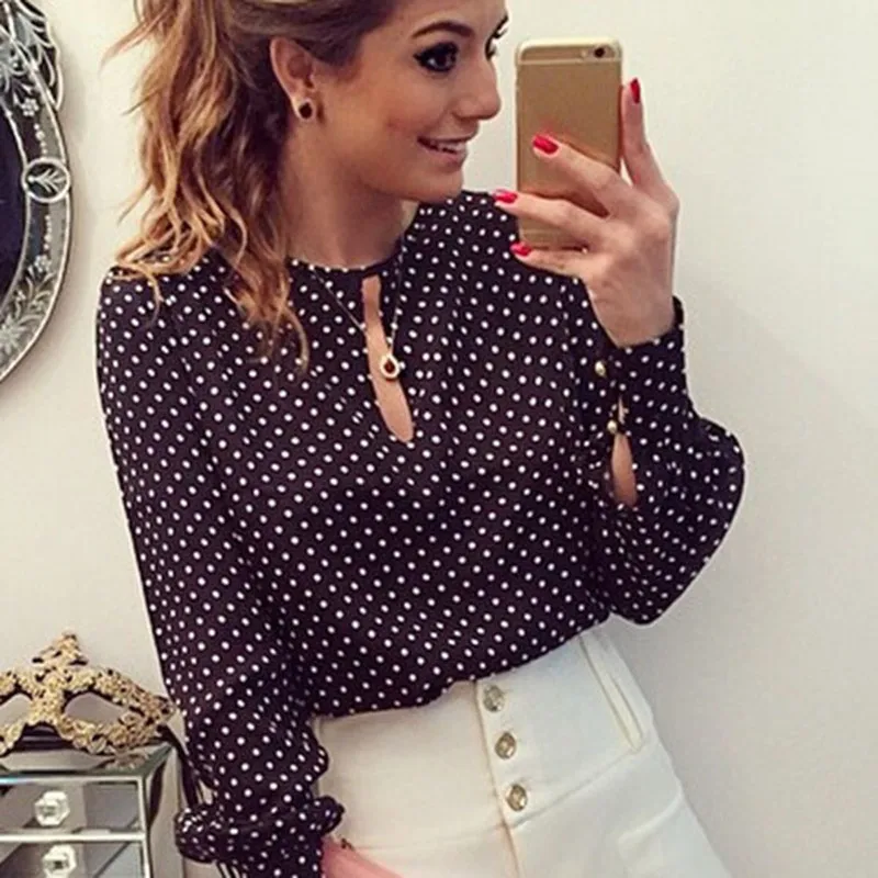 2017 Женская блузка с длинным рукавом и разрезом шифоновая открытая Сексуальная