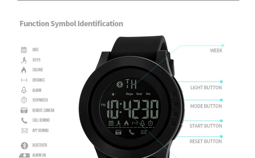 SKMEI Bluetooth мужские умные спортивные часы многофункциональные умные наручные часы приложение напоминание камеры напоминание о калориях сообщения о звонках