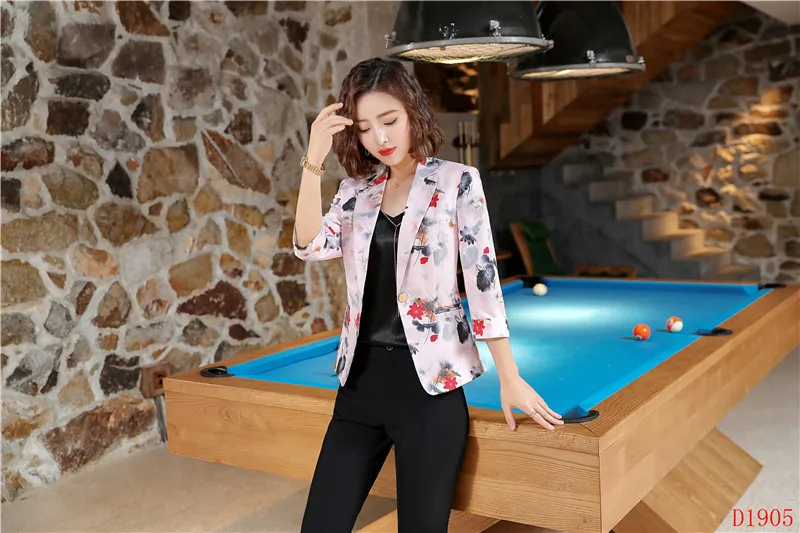 Женский блейзер с принтом повседневный деловой костюм со штанами и курткой