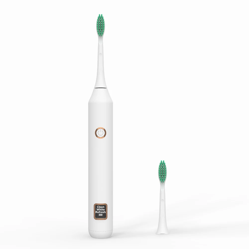 AZDENT, ЖК-дисплей, электрическая зубная щетка, USB перезаряжаемая звуковая волна, черно-белая отбеливающая щетка для зубов, 3 режима, водонепроницаемая - Цвет: White 2 heads