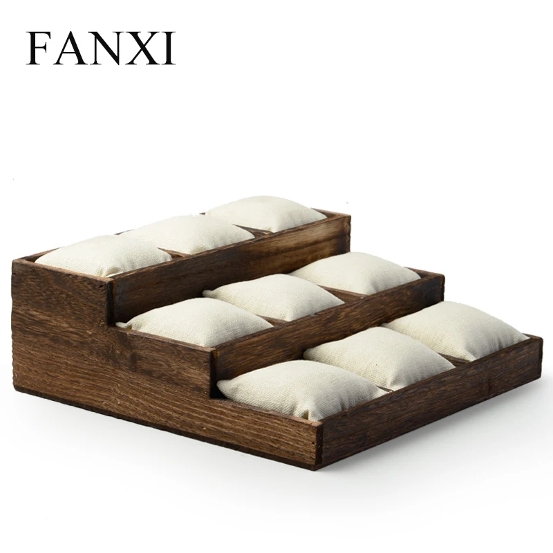 FANXI винтажная деревянная подставка для ювелирных изделий, подставка для браслета и часов с льняной подушкой, подставка для магазина, органайзер для ювелирных изделий