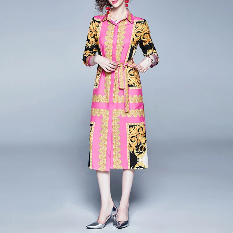 Возможно U розовое прямое платье-рубашка средней длины с отложным воротником и