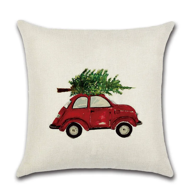 

1 pc Cartoon Pattern Printed Pillow Cover Christmas Tree Linen Pillow Case Throw Pillows Home Chair Seat Pillowcase 45x45cm
