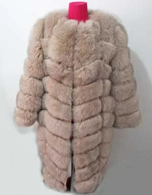 light khaki Linhaoshengyue 88 см длинные высокого качества настоящая трава лиса пальто с рукавом 50 см - Цвет: light khaki