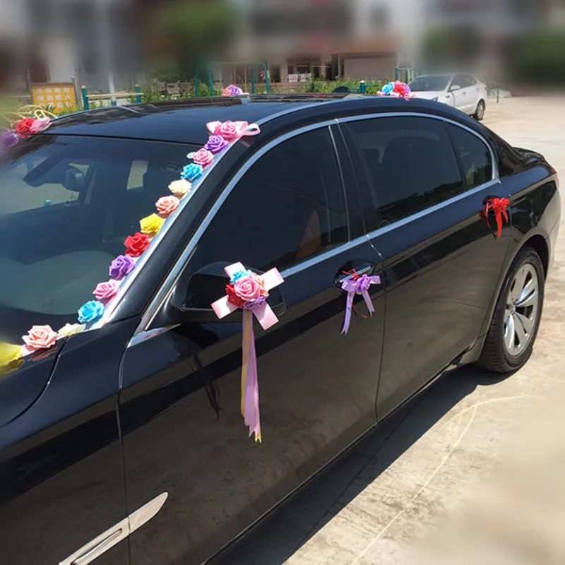 Rainbow Wedding Car Decoration Sets Artificial Flowers Wedding Docoration Foam Roses Decorative Wreath DIY Wholesale