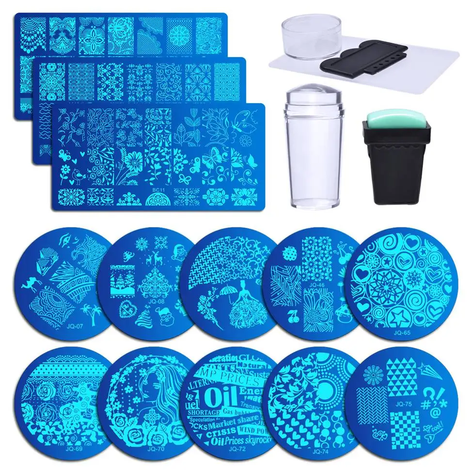 Biutee13Pcs шаблон для ногтей штамп пластины+ 2 стемпер скребок Набор для штамповки ногтей пластины цветок Геометрическая природа серия инструменты для дизайна ногтей