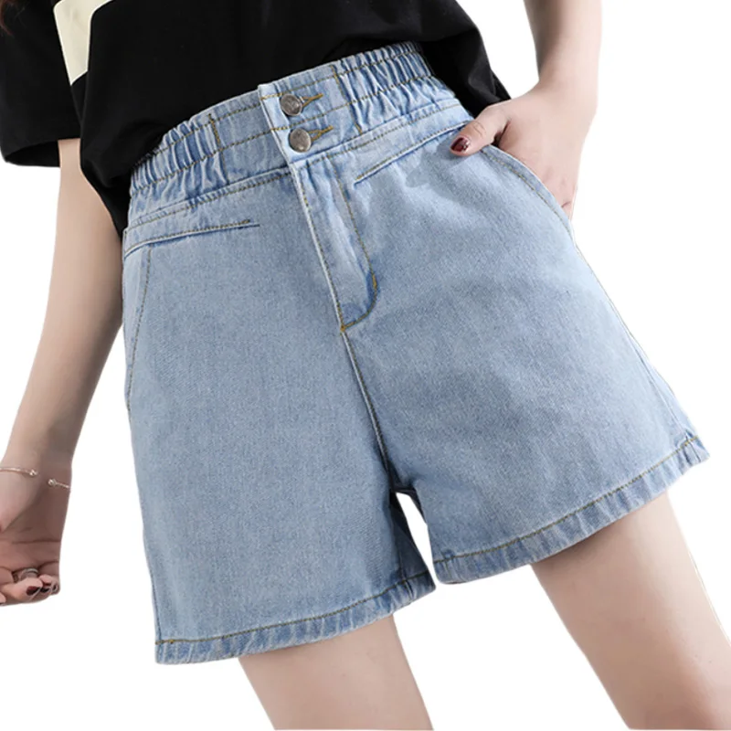 Женские джинсовые шорты с эластичной резинкой на талии повседневные высокой