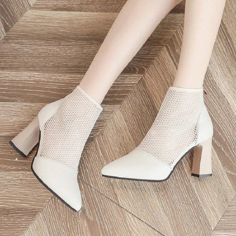 Женские сетчатые дышащие сандалии Baotou босоножки на высоком толстом каблуке с