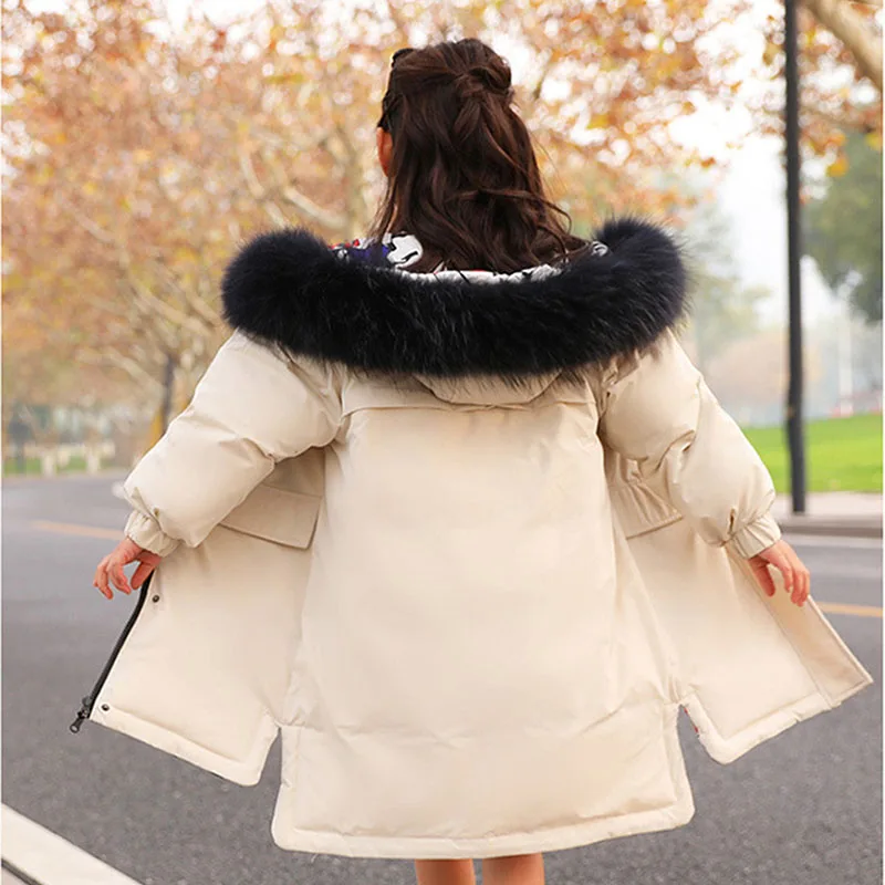 New Girls Winter Duck Down Jackets Thicken Two-Sided Wear Outerwear Coat for Teens Big Girl 4-16 Y Parkas Coat-30 Degree
