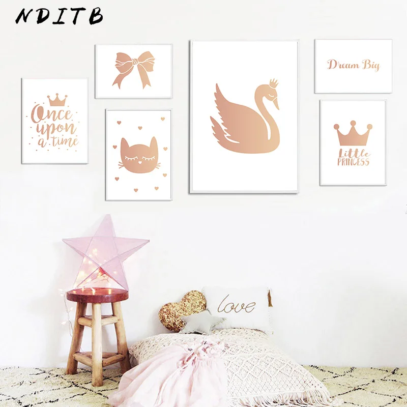 Детская стена для девочек холст живопись лебедь мультфильм постеры и принты