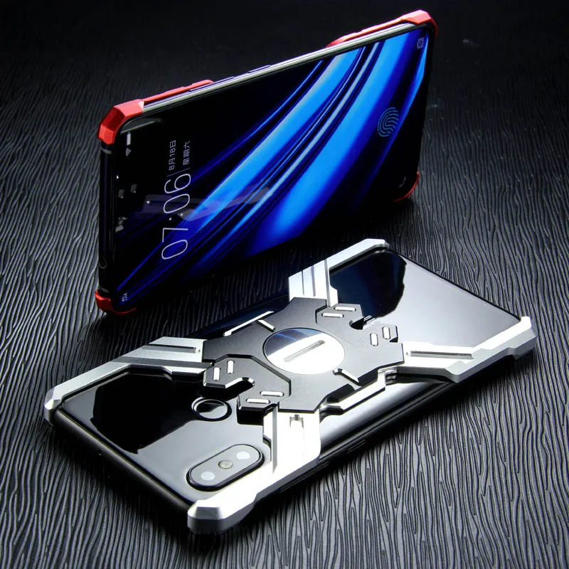 Для xiaomi mi 8 Чехол Броня тяжелый песочный металлический Алюминий ЧПУ защиты Скелет голову чехол для телефона чехол кронштейн - Цвет: silvery  black