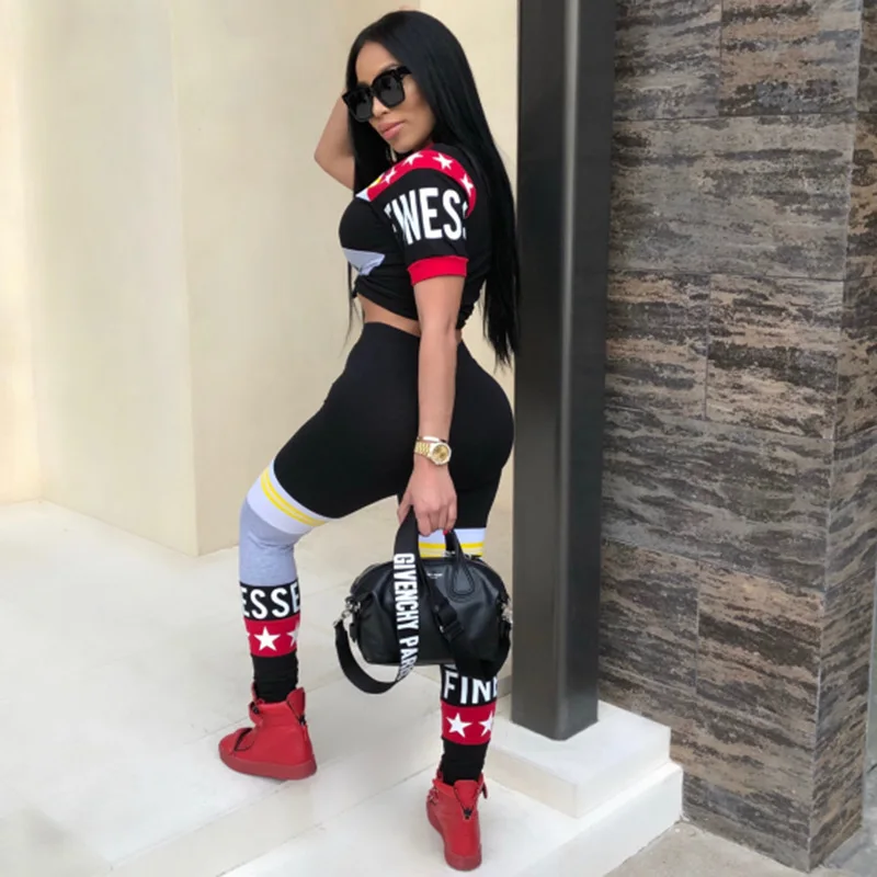 2018 г. летняя повседневная Для женщин комплекты с буквенным принтом Топ Длинные