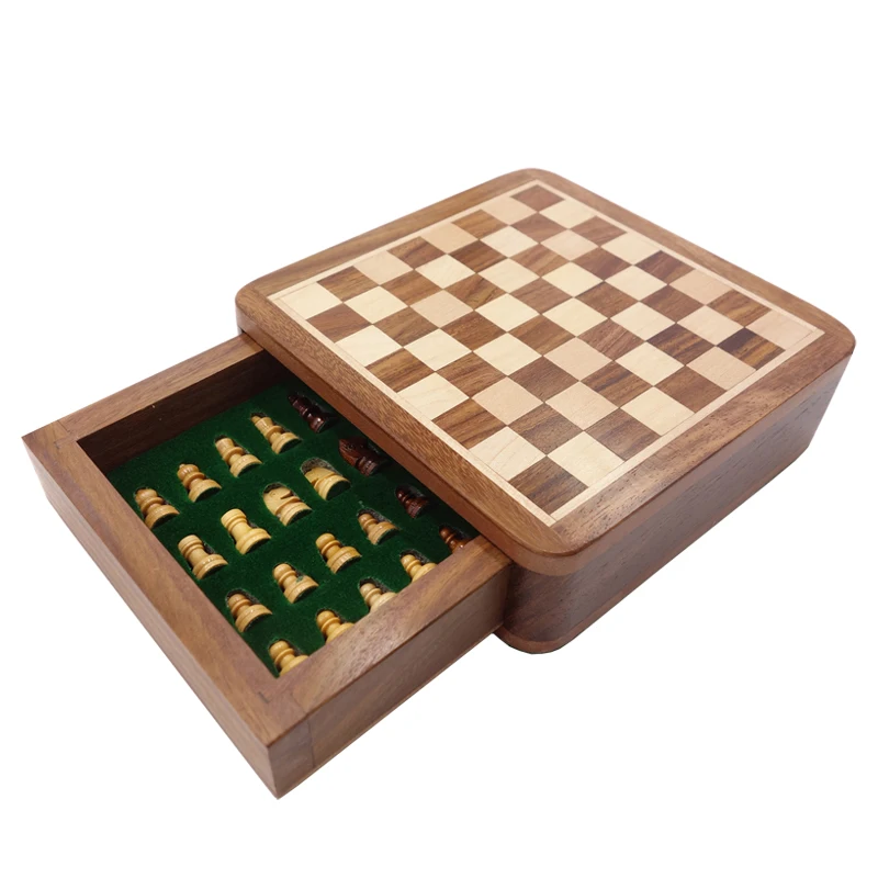 Top Grade Solid Wood Portable Non-slip Magnetic Super Mini Chess Set Drawer Pieces Box Children Gifts Crafts Board Game qenueson