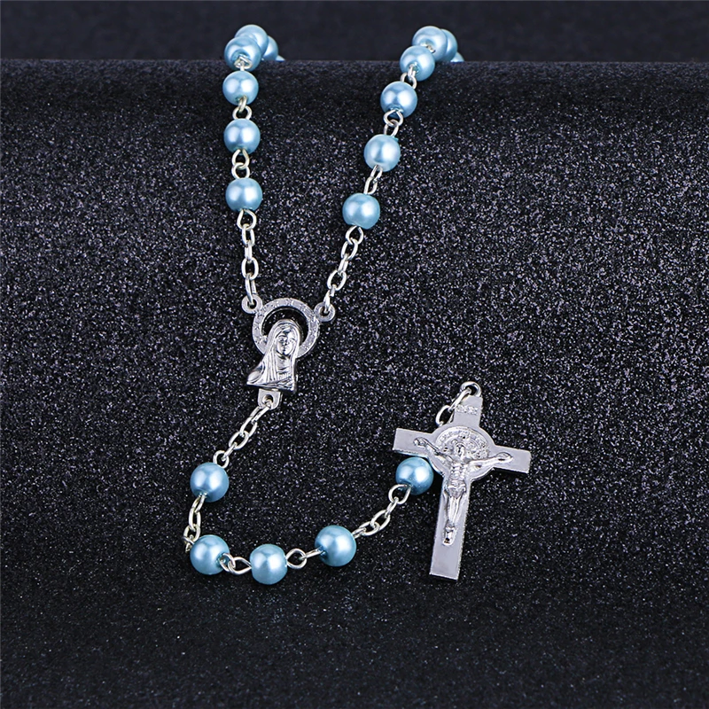 Коми Стекло жемчужные четки Цепочки и ожерелья s Иисус Христос Крест Длинная
