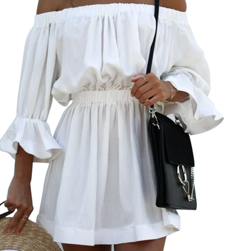 Женское платье с рукавом три четверти однотонное сексуальное вырезом лодочкой