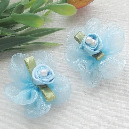 

20PCS 1 1/8" Organza Ribbon Flowers w/Rose wedding supply Appliques