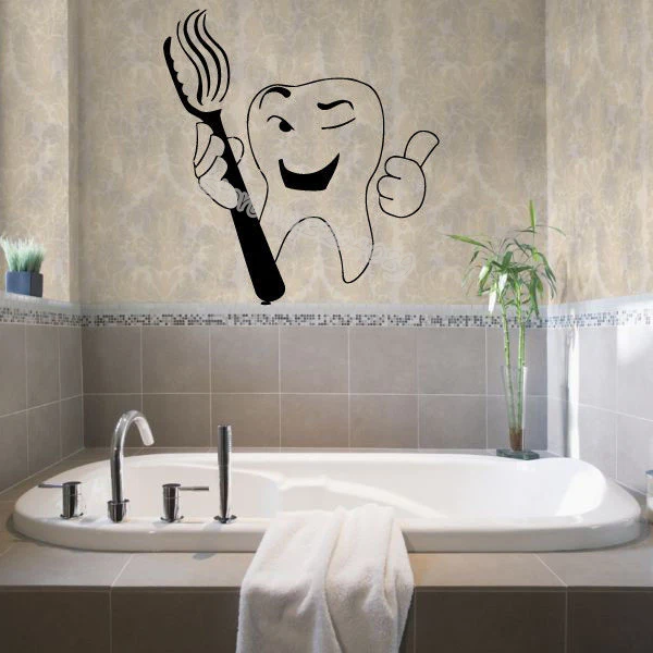 Забавная улыбающаяся зубная настенная наклейка уход за зубами для ванной