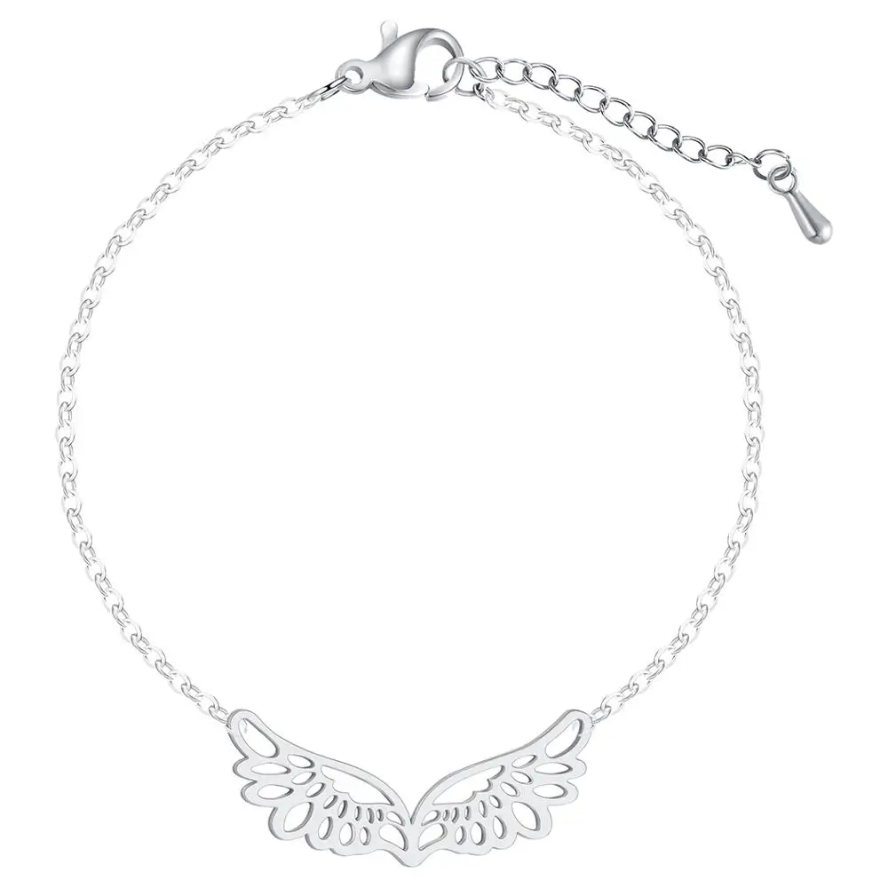 Браслет манжета QIAMNI ручной работы с цепочкой в виде ангельских крыльев для