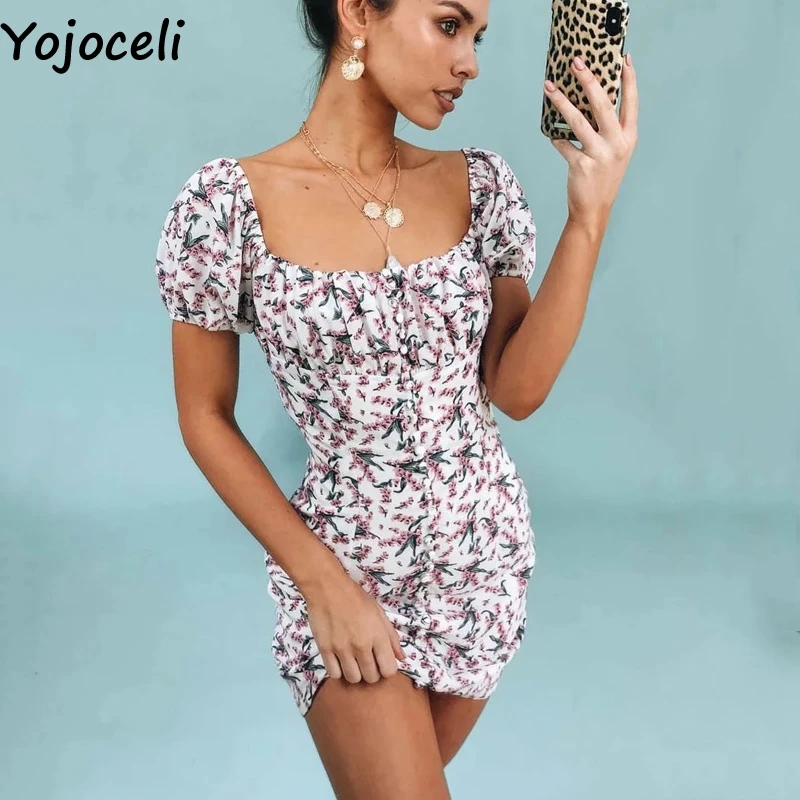 Yojoceli сексуальное платье с открытыми плечами и Принтом Короткое облегающее
