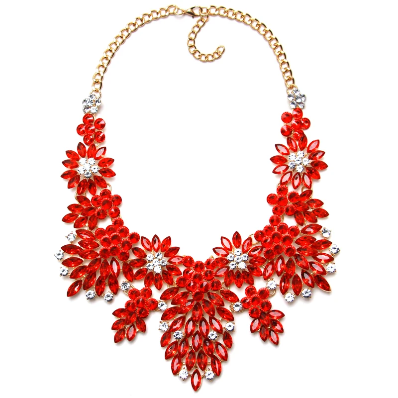 Новый Красный Цвет Gem Кристалл Женщины Марка Макси Заявление Ожерелья и Кулоны