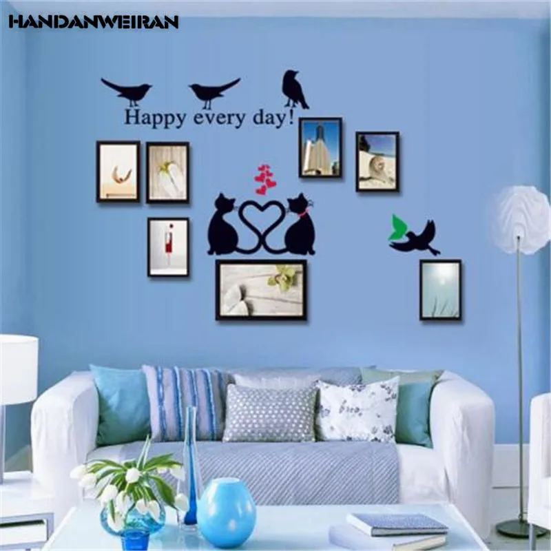 1 шт. черные птицы кошки рамки для фотографий настенные наклейки гостиной спальни
