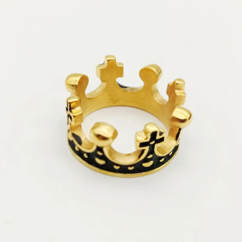 Античный цвет нержавеющая сталь Корона Кольца Мужская мода Крест палец кольцо