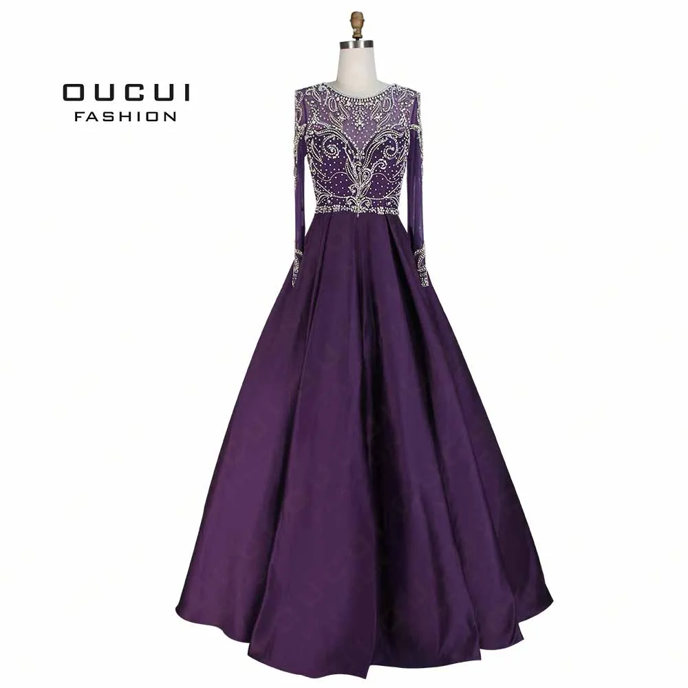Dark Purple Настоящая фотография Бальные платья Ручной Работы Кристально длинный рукав Элегантные Выпускные платья мусульманское вечернее платье Femme OL103004 - Цвет: Dark Purple
